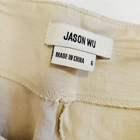 NWT Jason Wu Linen Blend Two Piece Shell Fringe Crop Top Wide Leg Pleated Pant 6 - Picture 13 of 15